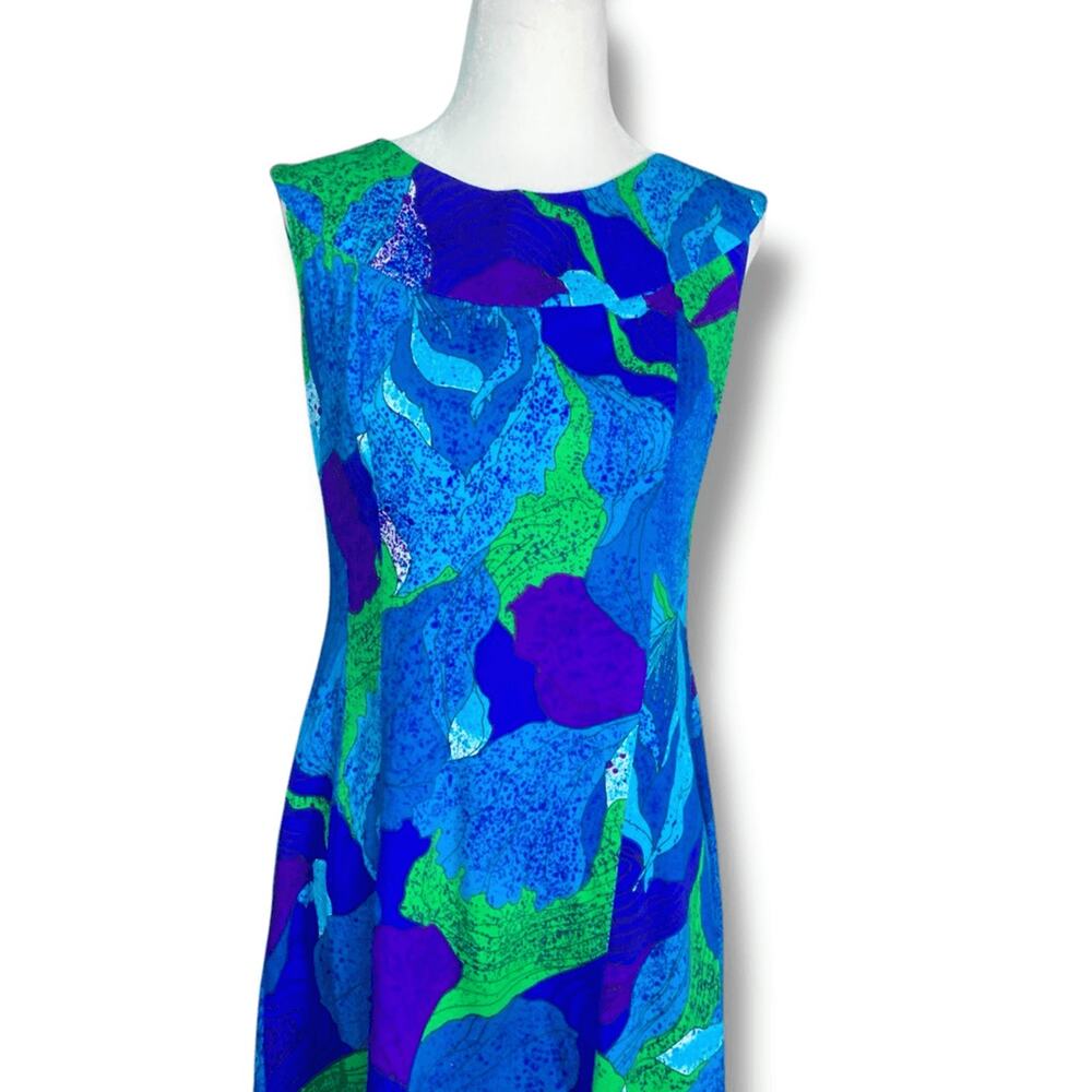 Vintage 60s Hale Muu Hawaiian Maxi Dress Blue Purple Green Abstract Floral Small - Picture 3 of 13